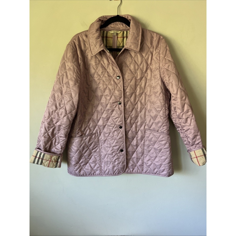 Burberry Brit Women's Mauve Pink Purple Quilted Jacket Size L Nova Check